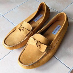 Saks Fifth Avenue Suede Mustard Yellow Loafers Flats
